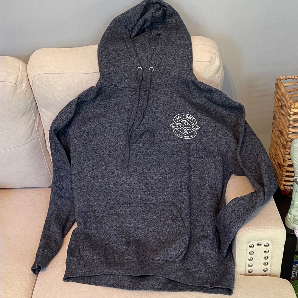Men’s Black Heather Heavyweight Hoodie -Salty Wave Co. Myrtle Beach.  XL